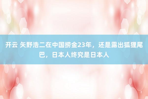 开云 矢野浩二在中国捞金23年，还是露出狐狸尾巴，日本人终究是日本人