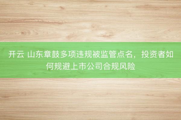 开云 山东章鼓多项违规被监管点名,投资者如何规避上市公司合规风险
