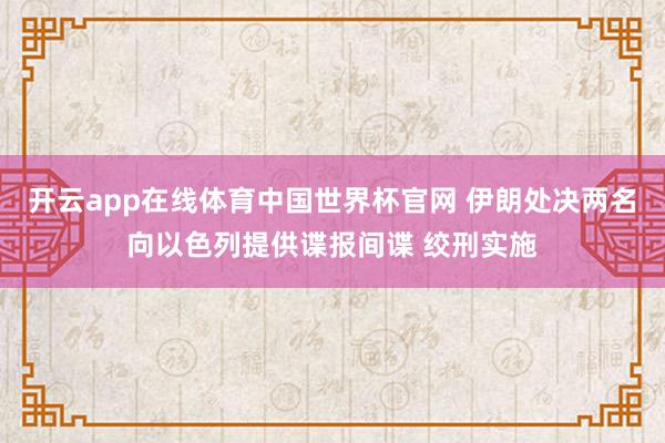 开云app在线体育中国世界杯官网 伊朗处决两名向以色列提供谍报间谍 绞刑实施