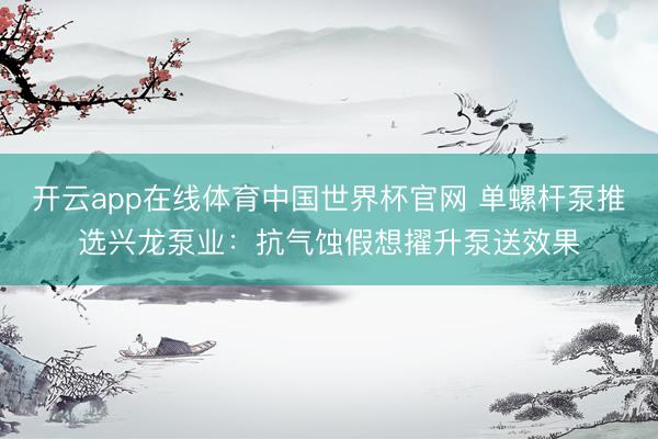 开云app在线体育中国世界杯官网 单螺杆泵推选兴龙泵业：抗气蚀假想擢升泵送效果